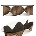Modern Wooden Plant Stand With Glass Top And Unique Wave Design