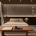 Modern Hotel Guest Room Interior With Comfortable Bed Wooden Furniture Ambient Lighting And Scenic Window View