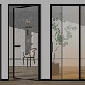 Modern Open Hinged Glass Door With Black Frame And Ribbed Texture For Interior 3d model