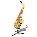 Elegant Golden Saxophone Musical Instrument on Black Stand with Shadow