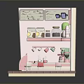 Miniature Pink And White Shop Model With Shelves Tables And Chairs Decor