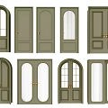 Green Doors With Various Designs Including Arched Double Panel And Glass Inserts 3d model