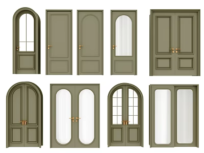 Green Doors With Various Designs Including Arched Double Panel And Glass Inserts 3d model