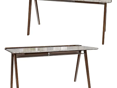 Modern Desk With Smooth Marble Surface And Wooden Tapered Legs Design 3d model