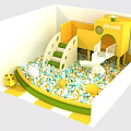 Children's Play Equipment With Colorful Ball Pit Yellow Aircraft Themed Slide And Climbing Stairs