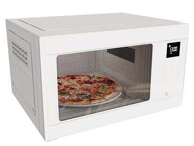 White Countertop Microwave Oven With Pizza Inside Modern Kitchen Appliance 3d model