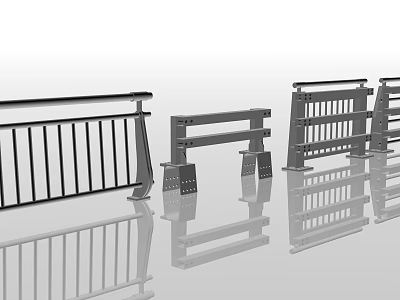 Modern Metal Fences With Various Railing Designs And Support Structures 3d model