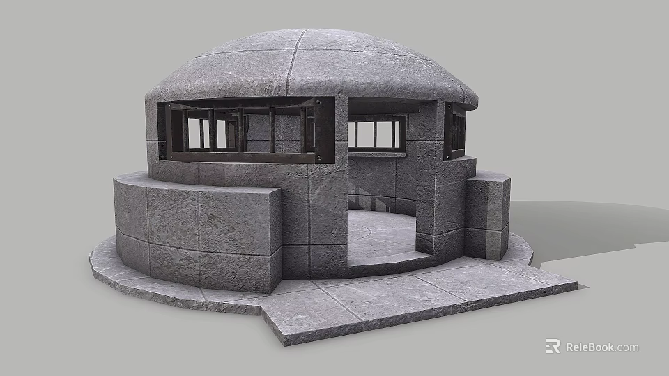 Solid Circular Stone Building Structure With Windows Entrance And Base Platform Design 3d model 