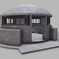 Solid Circular Stone Building Structure With Windows Entrance And Base Platform Design 3d model
