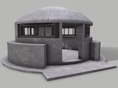Solid Circular Stone Building Structure With Windows Entrance And Base Platform Design 3d model