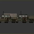 Two Military Cargo Trucks with Camouflage Paint Canvas Covered Open Beds