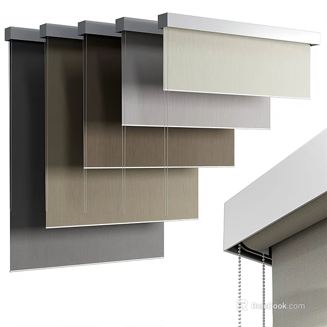 Modern Home Window Blinds In Various Colors With Slats And Control Chains 3d model 
