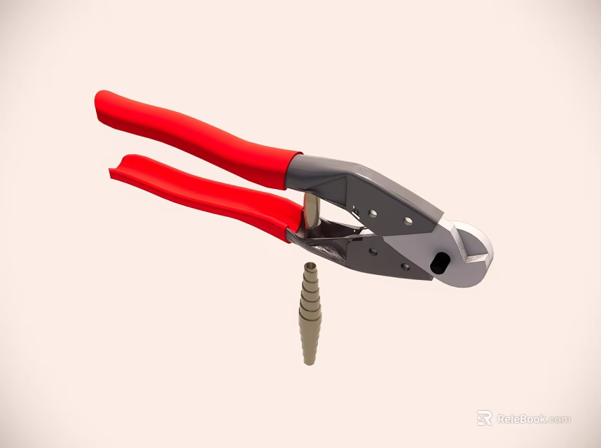 Red Handle Cutting Pliers Tool With Metal Screw In Jaws 3d model 