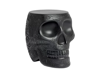 Black Skull Shaped Side Table With Intricate Carved Decorative Details 3d model