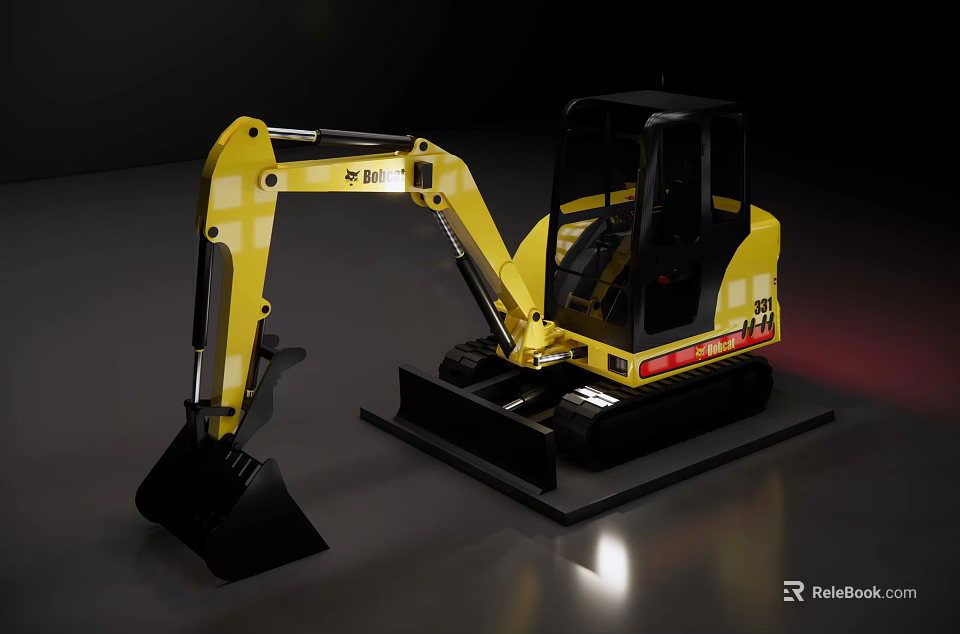 Yellow Compact Tracked Excavator Functional Vehicle With Cab For Construction Work 3d model 