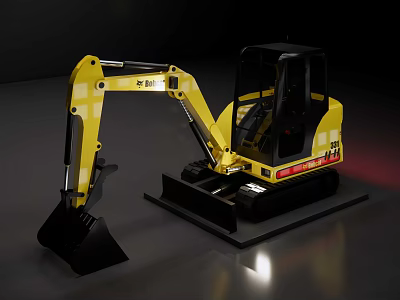 Yellow Compact Tracked Excavator Functional Vehicle With Cab For Construction Work 3d model
