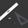 Essential Stationery Supplies Including Compass Ruler Triangle And Eraser On Black Surface
