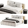 Modern Double Bed With Soft Pillows Gray Blanket And Black Nightstands 3d model