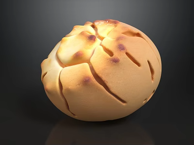 Golden Crusty Round Bread Freshly Baked With Cracked Surface And Toasted Spots 3d model