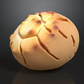 Golden Crusty Round Bread Freshly Baked With Cracked Surface And Toasted Spots