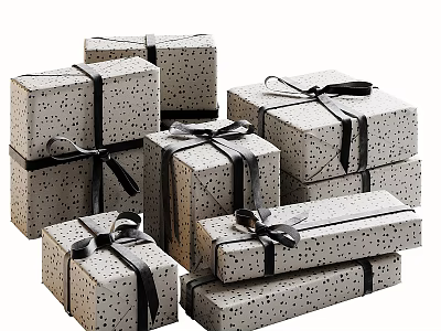 Stylish Gift Boxes With Black Polka Dot Patterns And Black Ribbon Bows For Presents 3d model