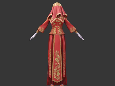 Detailed Character in Red Robe with Intricate Gold Embroidery Red Hood and White Gloves 3d model