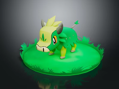 Game Anime Character With Green Body And Yellow Horns Standing On Grass Field 3d model