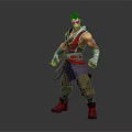 3D Human Warrior Character With Red Gray Costume Muscular Build Dagger Weapon Determined Stance