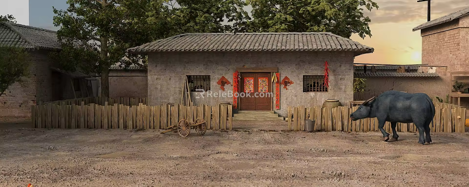 Chinese-style Courtyard Farm Tools 3d model