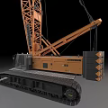 Orange Crawler Crane With Tracked Chassis Cab And Extended Boom Structure 3d model