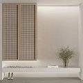 Minimalist Entrance Hallway With Grid Panel Console Table And Greenery 3d model