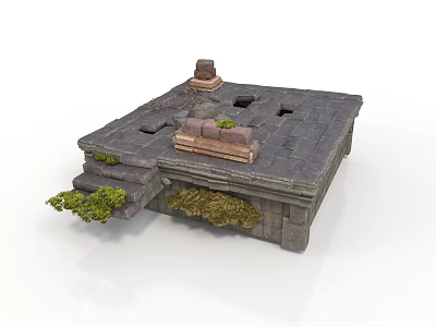 Modern Stone Platform Design With Square Structure Holes Steps And Green Hanging Foliage 3d model