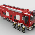 Red Building Blocks Fire Truck Model With Firefighter Figures And Detailed Design