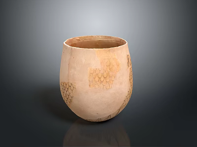 Beige Pottery Jar With Intricate Surface Patterns And Rounded Shape For Daily Use 3d model
