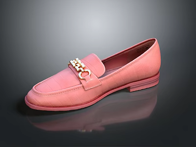 Elegant Women's Pink Loafers with Gold Chain Decoration and Comfortable Casual Style 3d model
