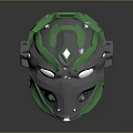 Futuristic Mechanical Helmet Design With Green And Silver Metallic Components