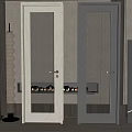Modern Interior With White And Black Hinged Doors Featuring Glass Panels 3d model