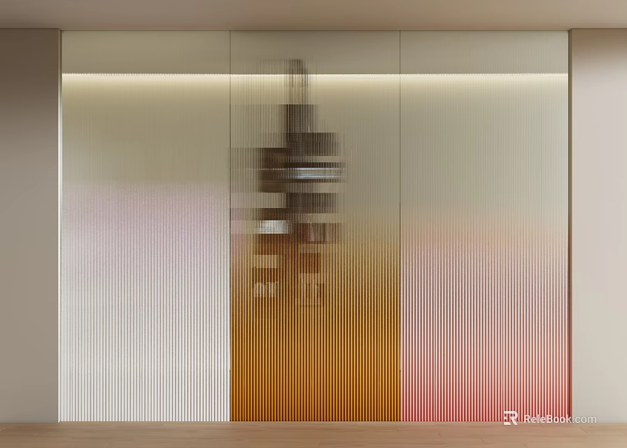 Modern Interior Room Divider With Colored Gradient Glass Vertical Stripes For Space Partition Design 3d model