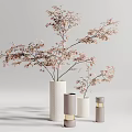 Minimalist Modern Vases with Pink Blossoms Varying Heights White Gray Tones Light Gray Background