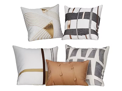 Modern Neutral Tones Pillows With Geometric Patterns Gold Accents Stitched Details Abstract Motifs 3d model