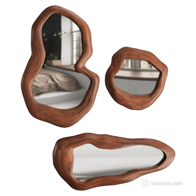 Irregular Shaped Wooden Frame Mirrors for Modern Home Interior Decorative Design 3d model 