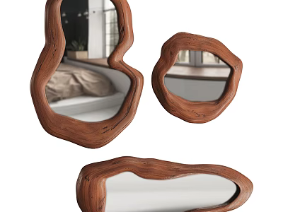 Irregular Shaped Wooden Frame Mirrors for Modern Home Interior Decorative Design 3d model