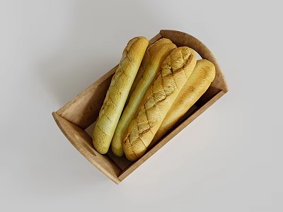 Artisan Fresh Golden Crusty Baguette Bread Loaves in Simple Paper Box 3d model