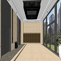 Elegant Elevator Hallway With Large Windows Light Floor Storage Lockers And Green Plants 3d model