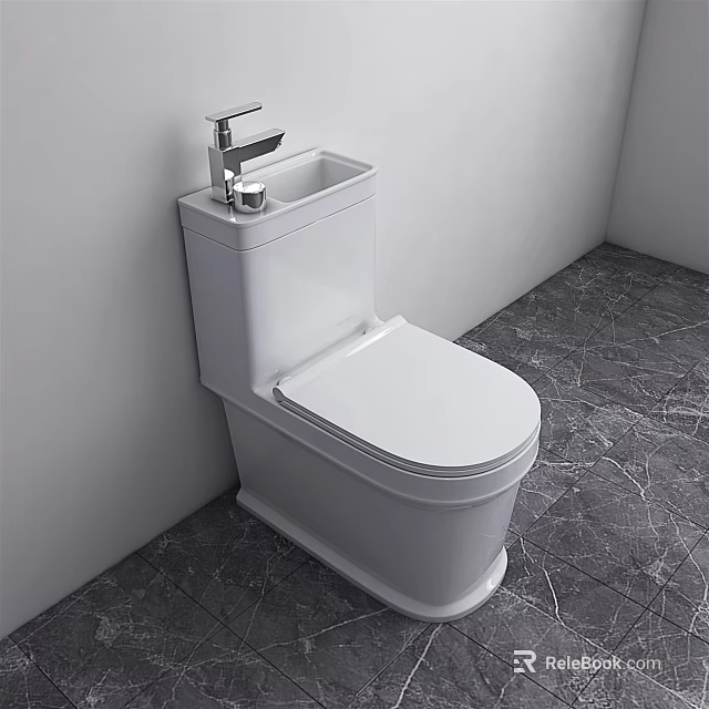 Modern White Toilet Design With Silver Faucet On Gray Marble Floor And White Wall 3d model 