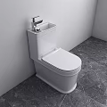 Modern White Toilet Design With Silver Faucet On Gray Marble Floor And White Wall