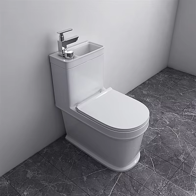 Modern White Toilet Design With Silver Faucet On Gray Marble Floor And White Wall 3d model