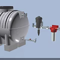 Industrial Equipment With White Storage Tank Gray Base Connected Pipes Valves And Red Components