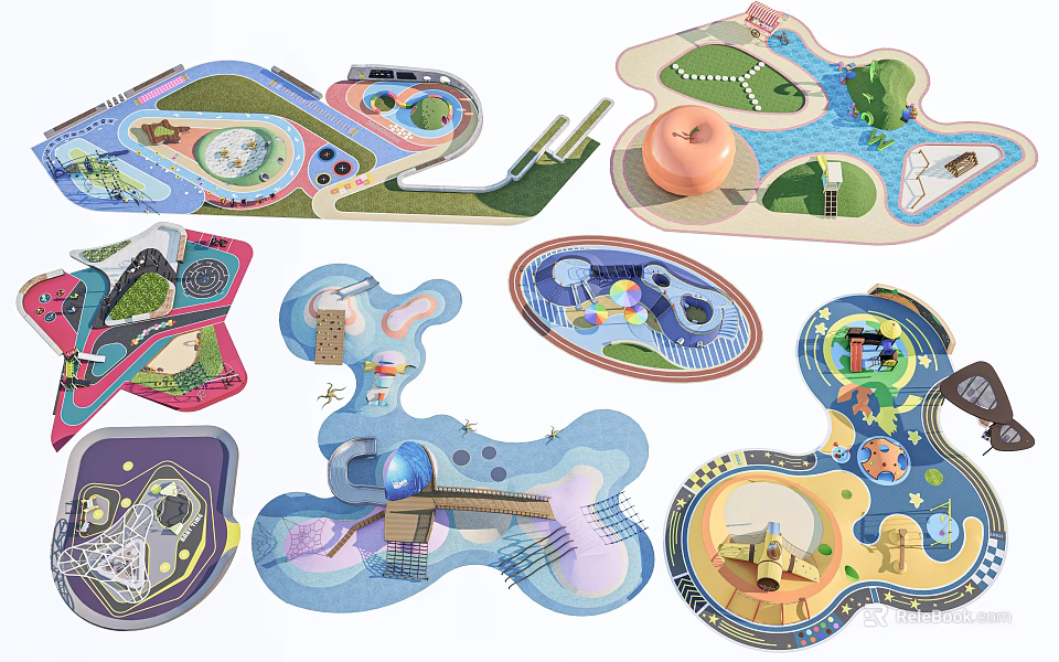 Colorful Shaped Children's Play Sets With Various Designs And Activity Tracks 3d model 