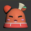 Playful Orange 3D Game Character With Red Hat Horn Pink Cheeks And Angry Expression